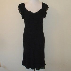 NEW 100% Silk Black Ruffle Sleeve Midi Dress